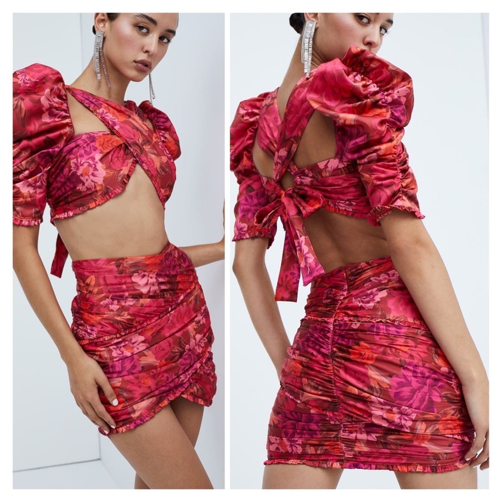 For Love And Lemons Alia Floral Mini Skirt in Red Size Small